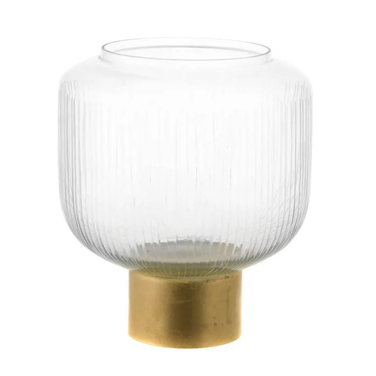 Hurricane Metal Pedestal/Ribbed Glass Gold