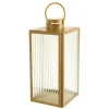Lantern Rectangle Steel Gold with Ribbed Glass 53cm