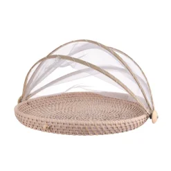 Mesh Food Cover Rattan Base Small