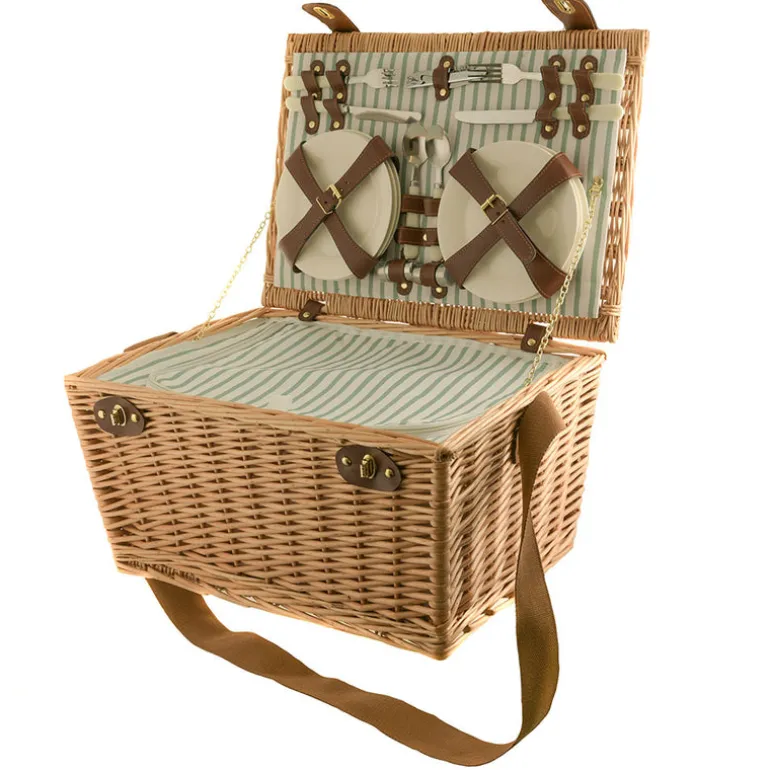 PICNIC BASKET 6p Natural, Green Stripe
