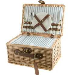 PICNIC BASKET 2p Natural, Green Stripe