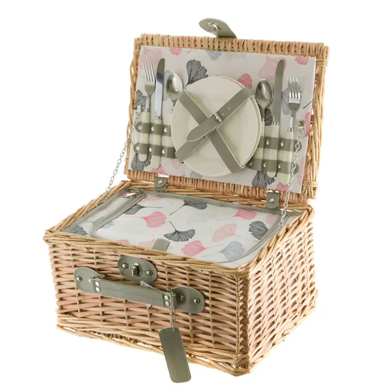 PICNIC BASKET 2p Natural, Ginko Print