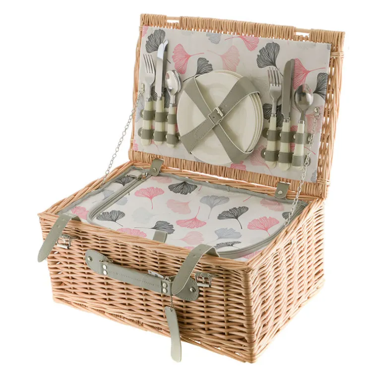 PICNIC BASKET 4p Natural, Ginko Print