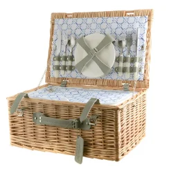 PICNIC BASKET 4p Natural, Light Blue Wash Check Print