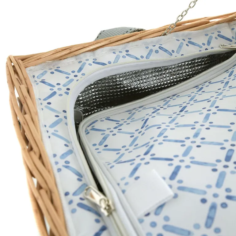 PICNIC BASKET 6p Natural, Light Blue Wash Check Print