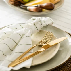 Pinstripe Napkin White & Olive