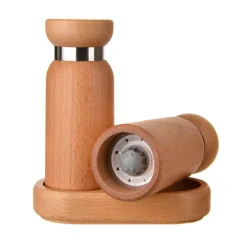 Premium Beechwood Salt & Pepper Grinders with Tray