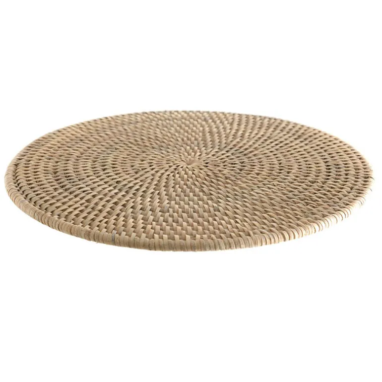 Rattan Round Placemat White Wash