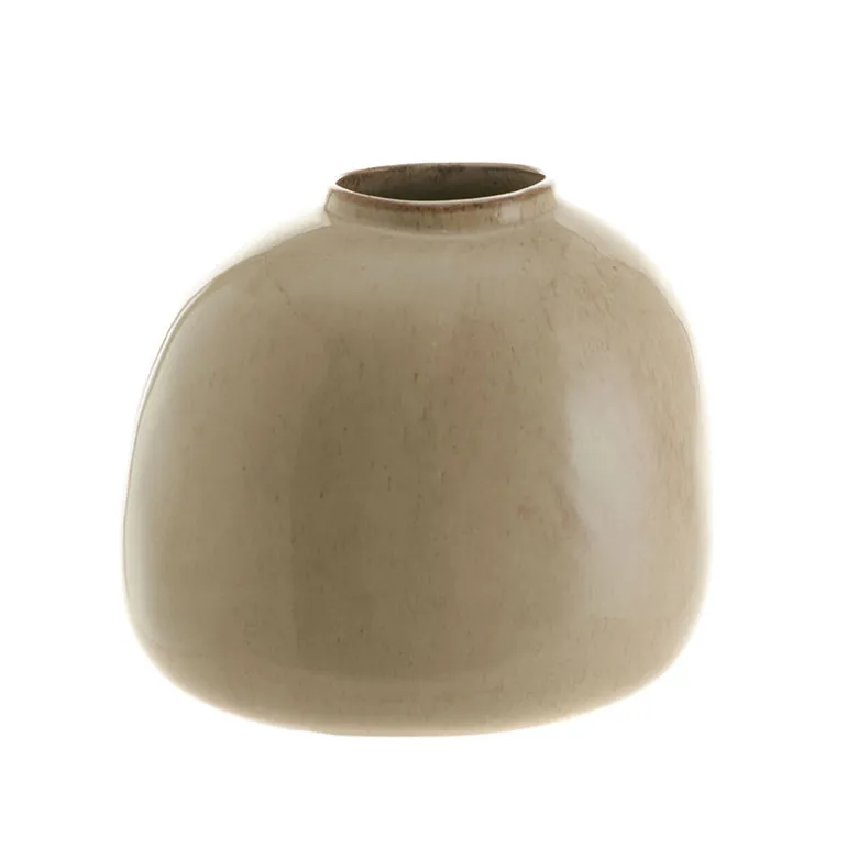 Reactive Tan Vase with Organic Rim