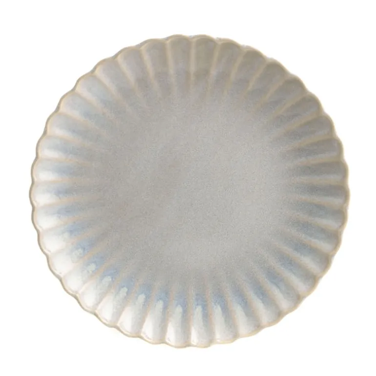 Round Platter Stoneware Scalloped Blue