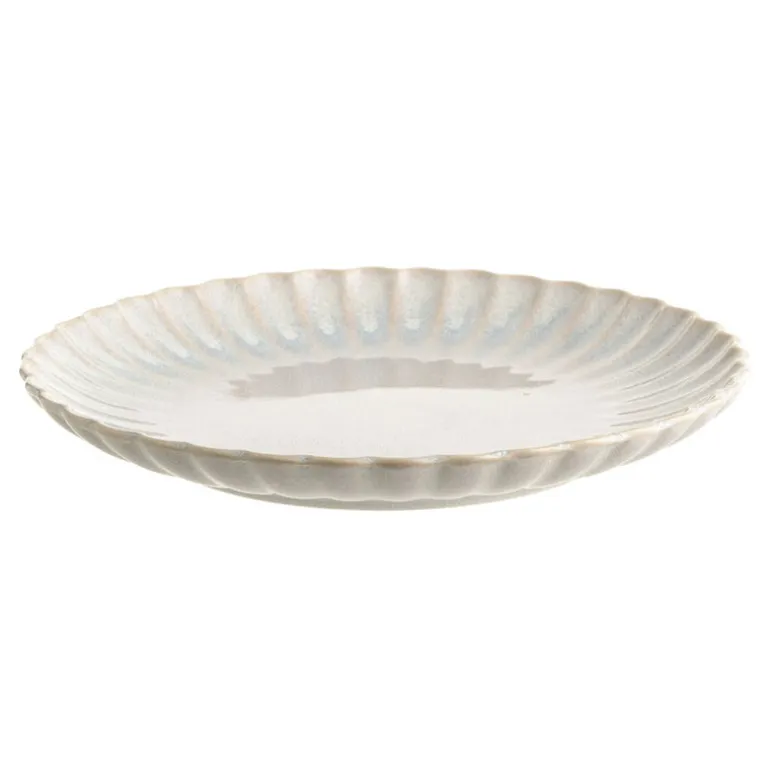 Round Platter Stoneware Scalloped Blue