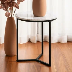 Side Table Marble/Metal White & Black