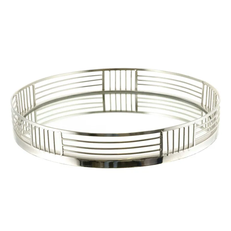 Silver Round Tray with Mirror Base