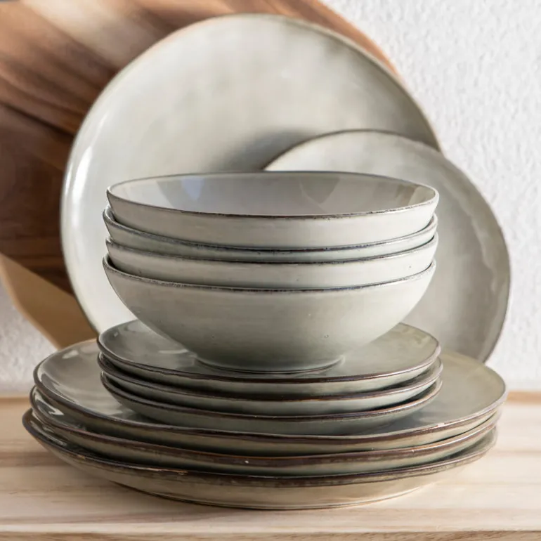Stoneware Dinner Set Olive Green 12 Piece