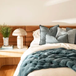 Subtle Rib Faux Rabbit Fur Blue Rain Throw