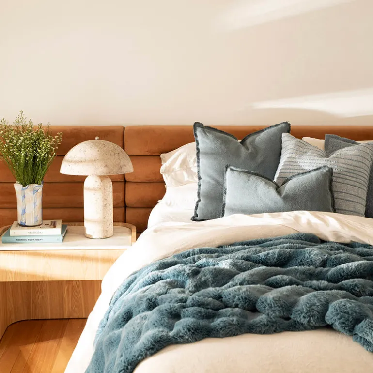 Subtle Rib Faux Rabbit Fur Blue Rain Throw