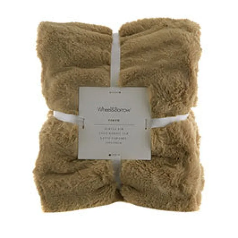 Subtle Rib Faux Rabbit Fur Latte Caramel Throw