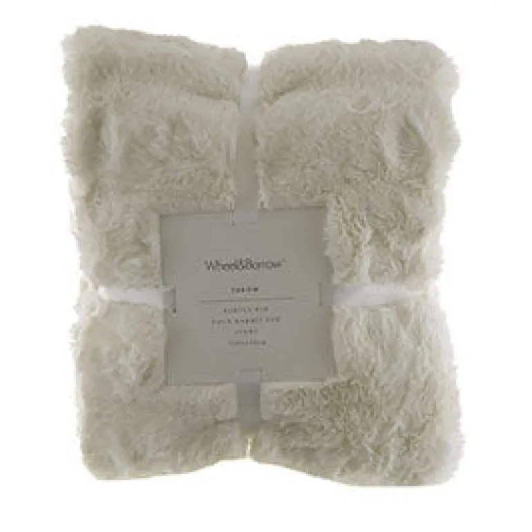 Subtle Rib Faux Rabbit Fur Ivory Throw
