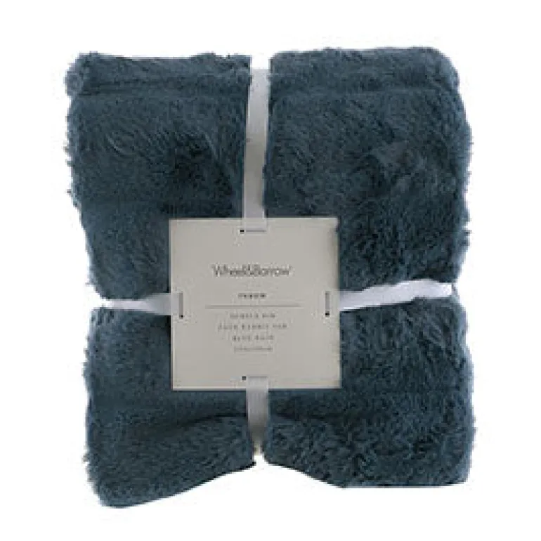 Subtle Rib Faux Rabbit Fur Blue Rain Throw