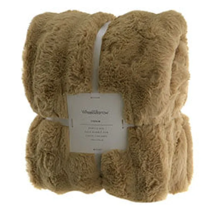 Subtle Rib Faux Rabbit Fur Latte Caramel Throw