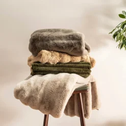 Subtle Rib Faux Rabbit Fur Latte Caramel Throw