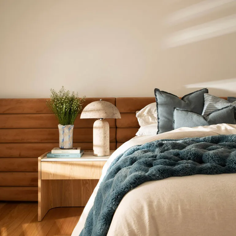 Subtle Rib Faux Rabbit Fur Blue Rain Throw