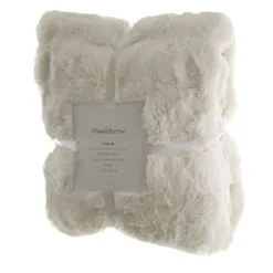 Subtle Rib Faux Rabbit Fur Ivory Throw