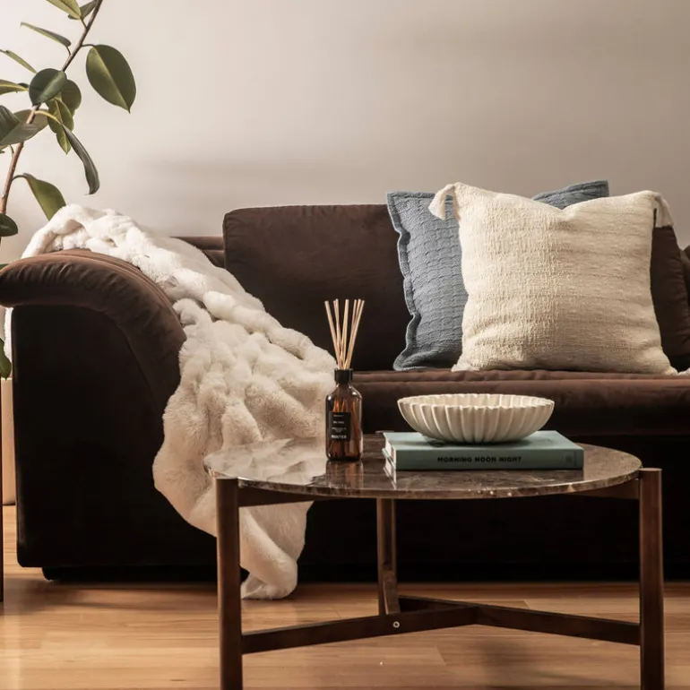 Subtle Rib Faux Rabbit Fur Ivory Throw