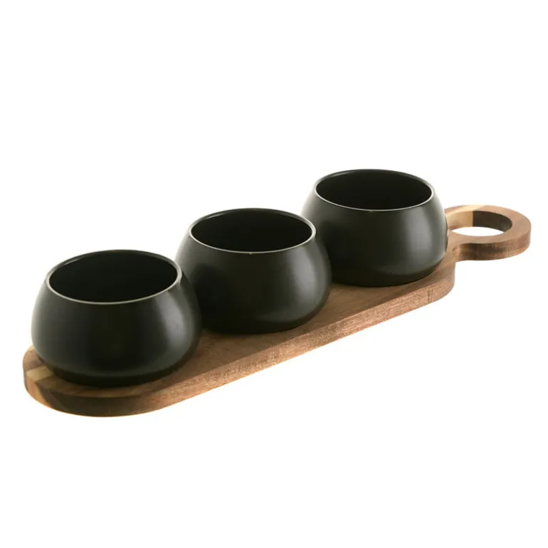Tapas Set Acacia Tray with 3 Bowls