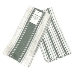 Tea Towel Set/4 Classic Green & White Stripe