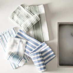 Tea Towel Set/4 Classic Green & White Stripe