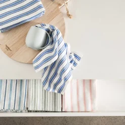 Tea Towel Set/4 Classic Green & White Stripe