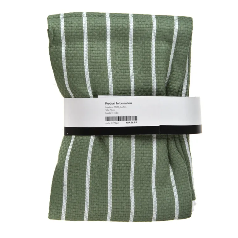 Tea Towel Set/4 Green & White Stripe