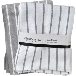 Tea Towel Set/4 Grey & Pewter Stripe