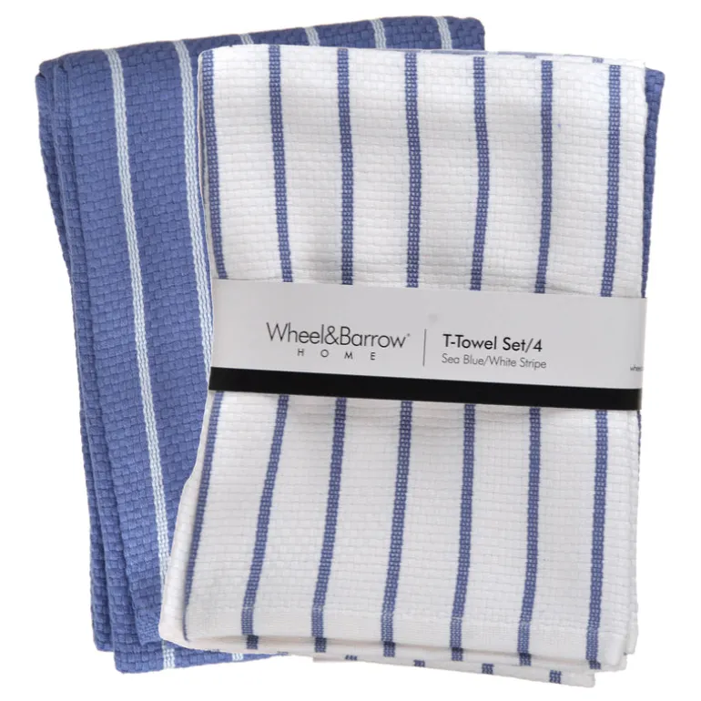 Tea Towel Set/4 Sea Blue & White Stripe