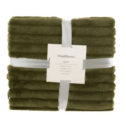 THROW Blanket Ribbed Faux Rabbit Fur Olive Green 130x160cm