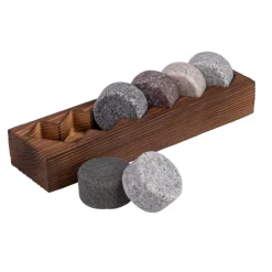 Whisky Discs with Wood Base Set/6