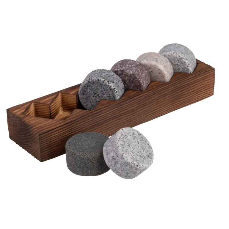 Whisky Discs with Wood Base Set/6