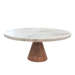 White Marble Cake Stand with Wood Base