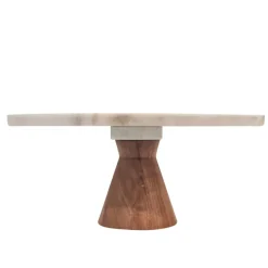 White Marble Cake Stand with Wood Base