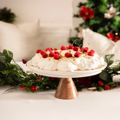 White Marble Cake Stand with Wood Base
