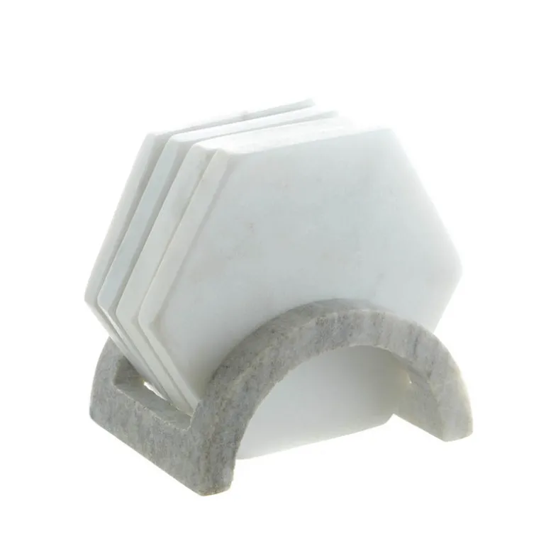 White Marble Hexagonal Coaster Set of 4