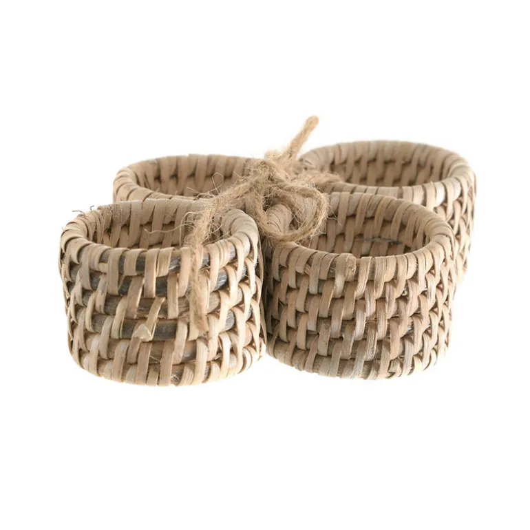 White Wash Rattan Napkin Ring Set/4