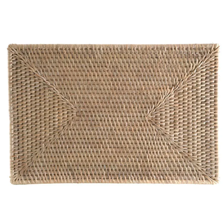 White Wash Rectangle Rattan Placemat