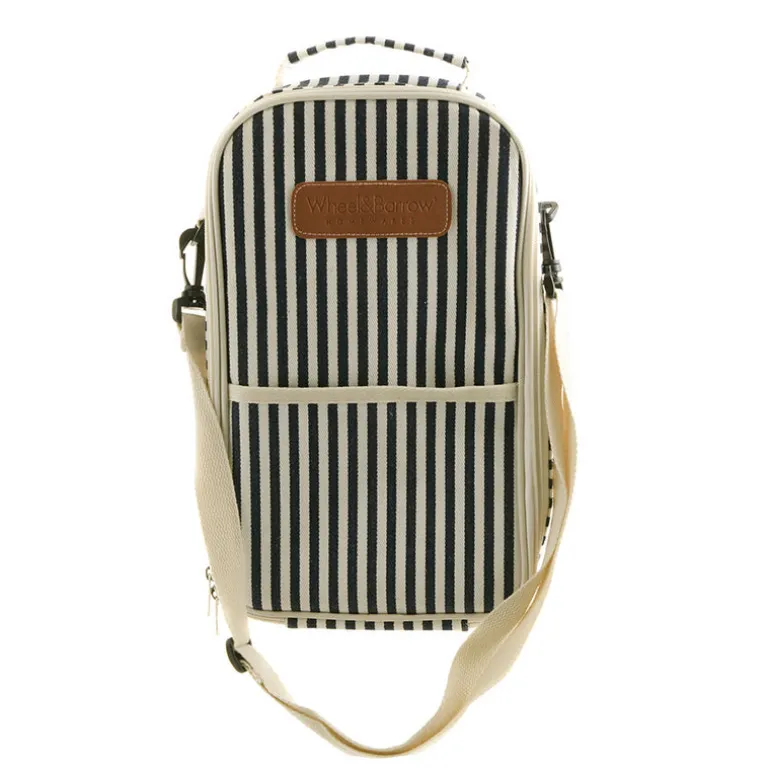 Wine Bag Navy/Cream Stripe with Cream Shoulder Belt