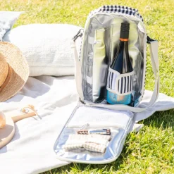 Wine Bag Navy/Cream Stripe with Cream Shoulder Belt