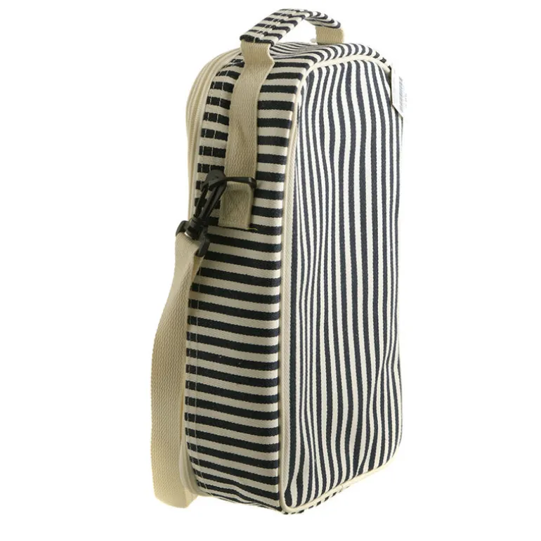 Wine Bag Navy/Cream Stripe with Cream Shoulder Belt