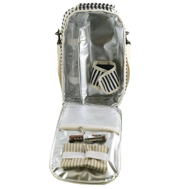 Wine Bag Navy/Cream Stripe with Cream Shoulder Belt