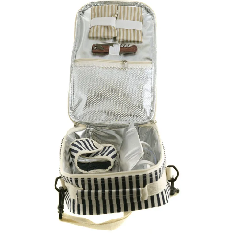 Wine Bag Navy/Cream Stripe with Cream Shoulder Belt