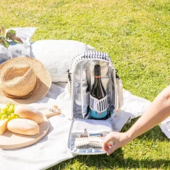 Wine Bag Navy/Cream Stripe with Cream Shoulder Belt